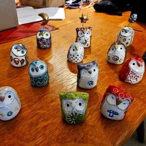 13 Hand Painted ceramic owls